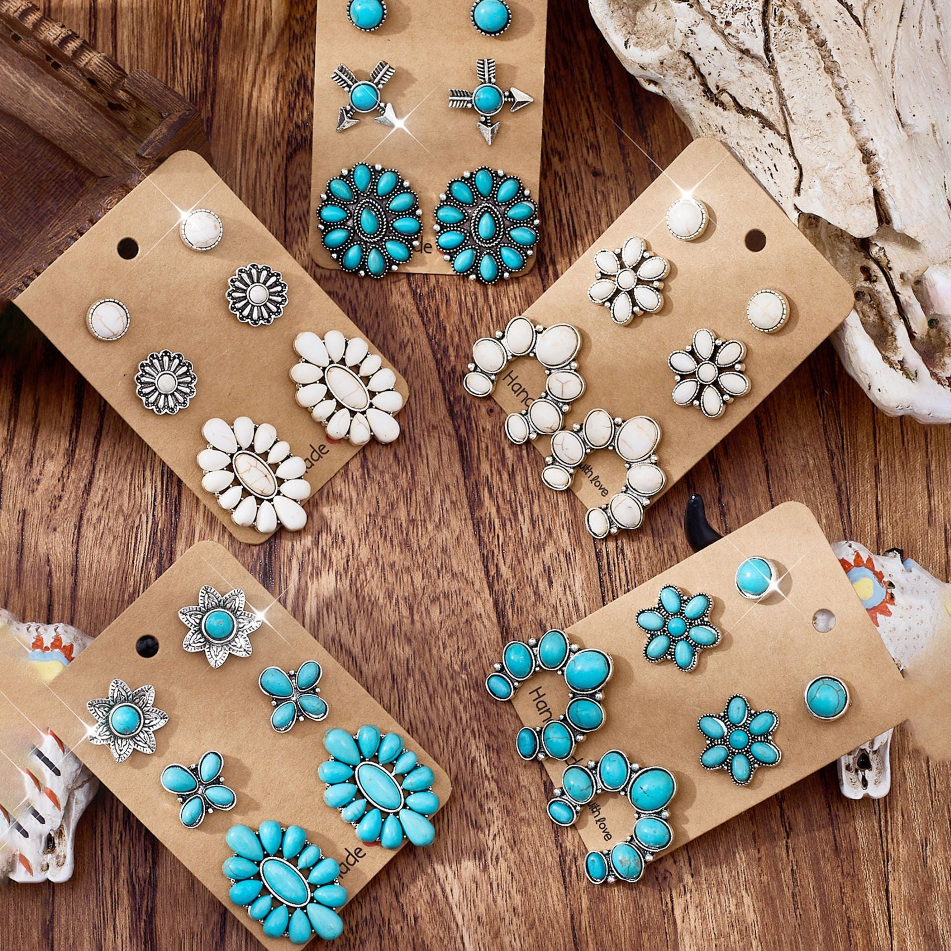 Wholesale Zinc Alloy Bohemian Turquoise Earring Set Vintage Western Design Fashion Accessory for Everyday Wear