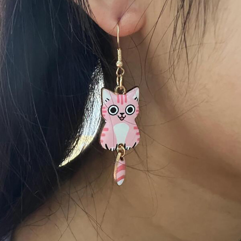 Wholesale  Cute Cat Two-body Earrings  Cartoon Girl Flower Cat Ear Hook