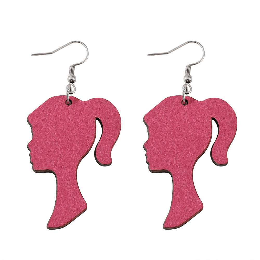 Wholesale Wooden  head pendant earrings