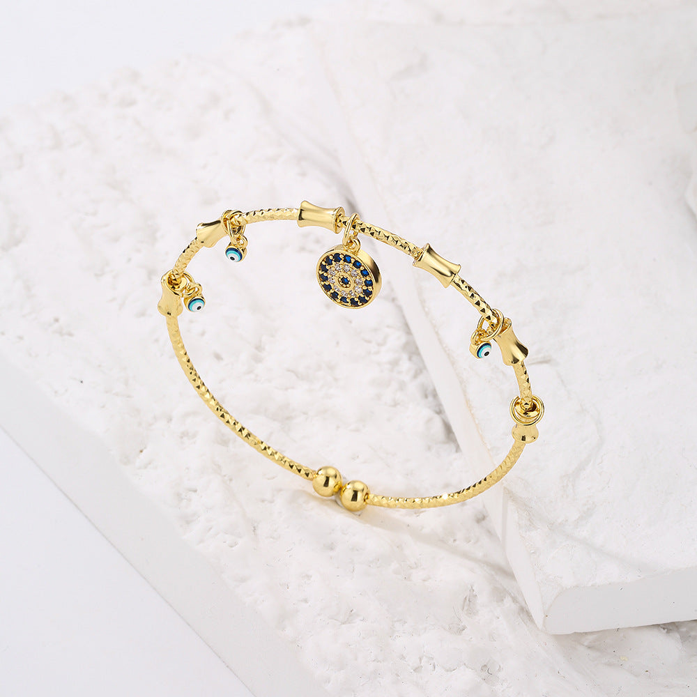 Wholesale Copper Plated 18K Gold Zircon Evil Eye Thin Bracelet