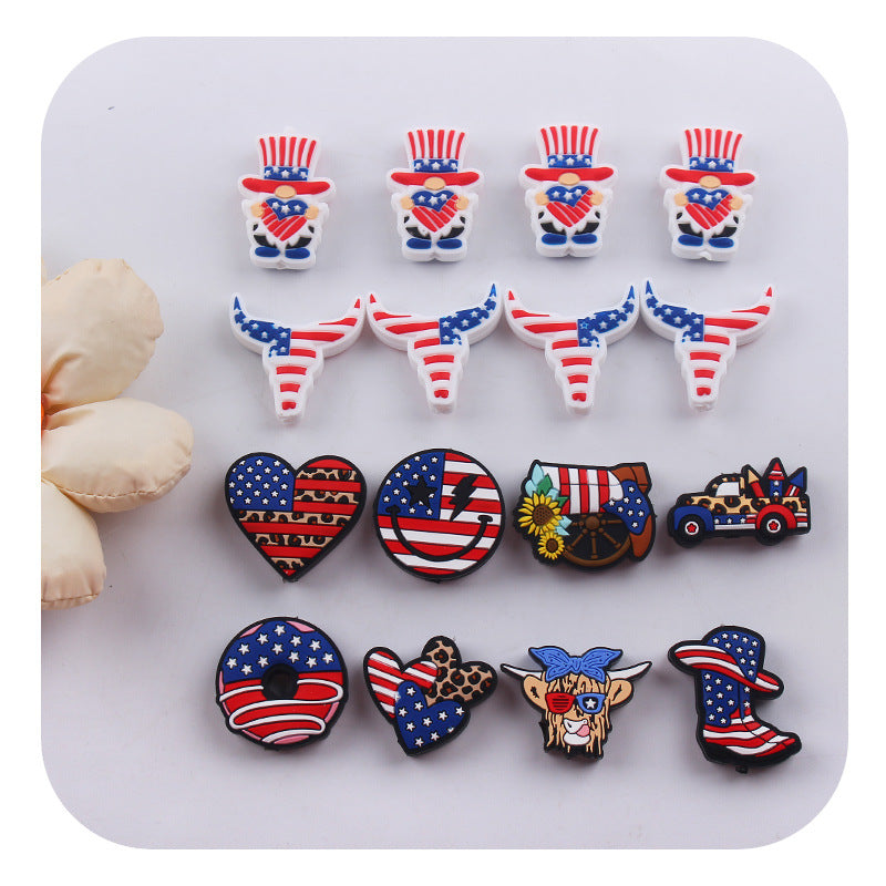 Wholesale 10pcs American Independence Day Silicone Focal Beads DIY Beaded Pen Accessories ACC-BDS-GuangTian013
