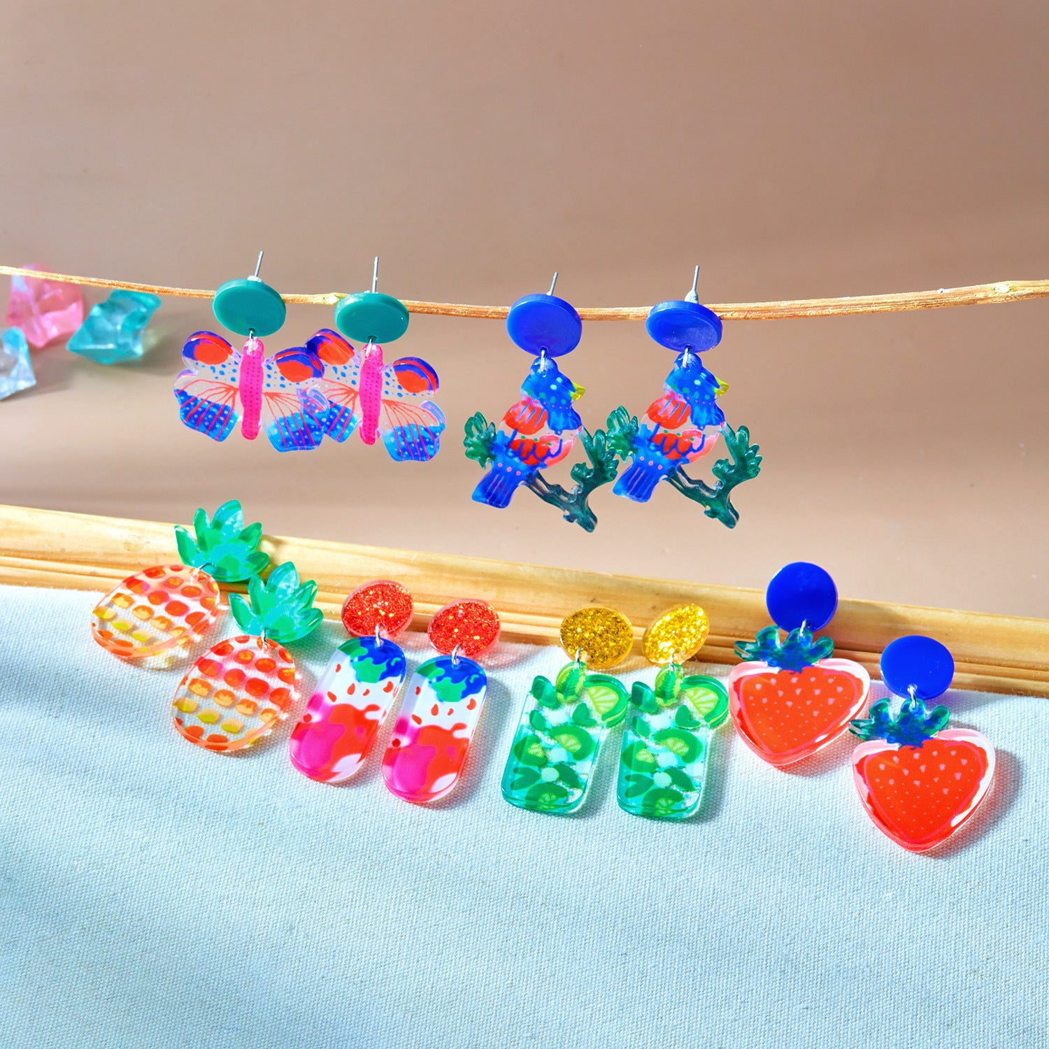Wholesale personalized creative fresh and colorful vacation acrylic butterfly fruit earrings