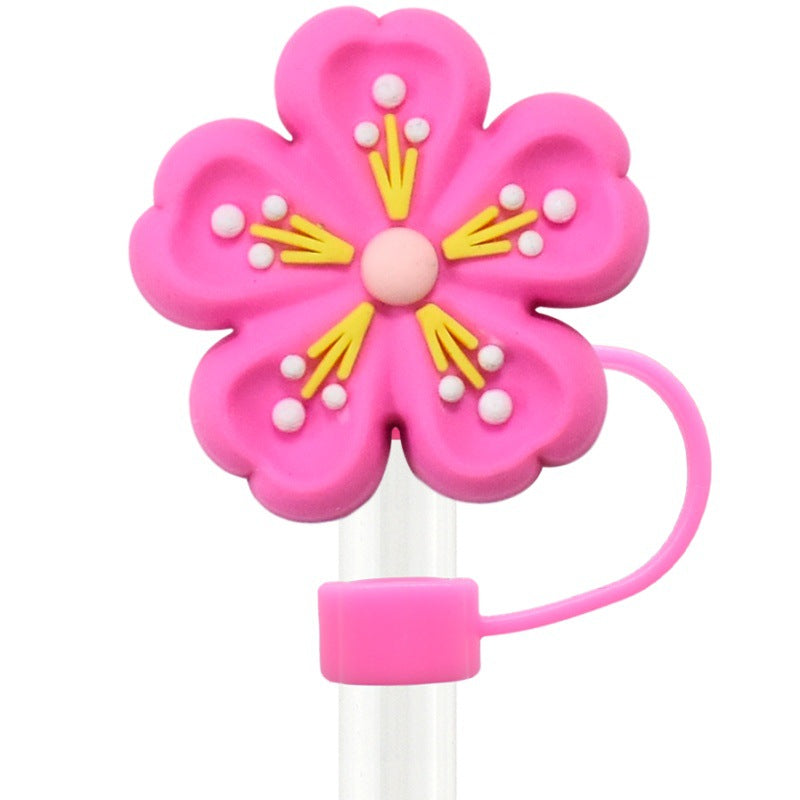 Wholesale   Random 100pcs three-dimensional flower 10mm PVC Soft Straw Tube Cap