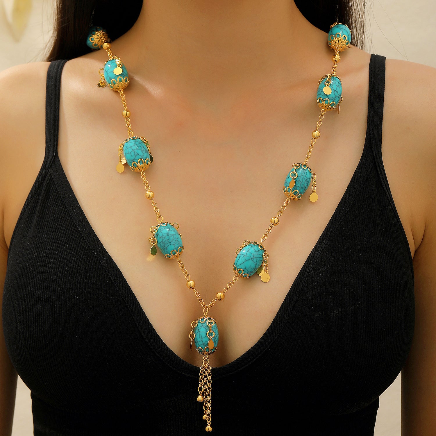 Wholesale Retro Middle Eastern Ethnic Style Layered Necklace And Bracelet Set Gold Tone Alloy Jewelry Accessory For Boutique Resale