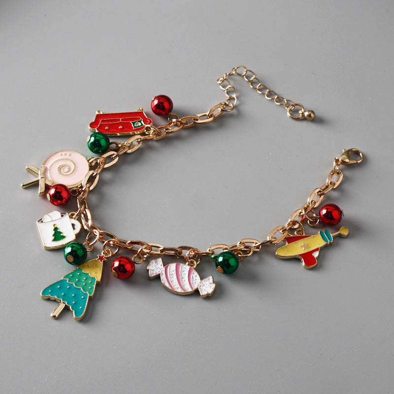 Wholesale Christmas Alloy Oil Drop Christmas Tree Candy Bracelet ACC-BT-HX005