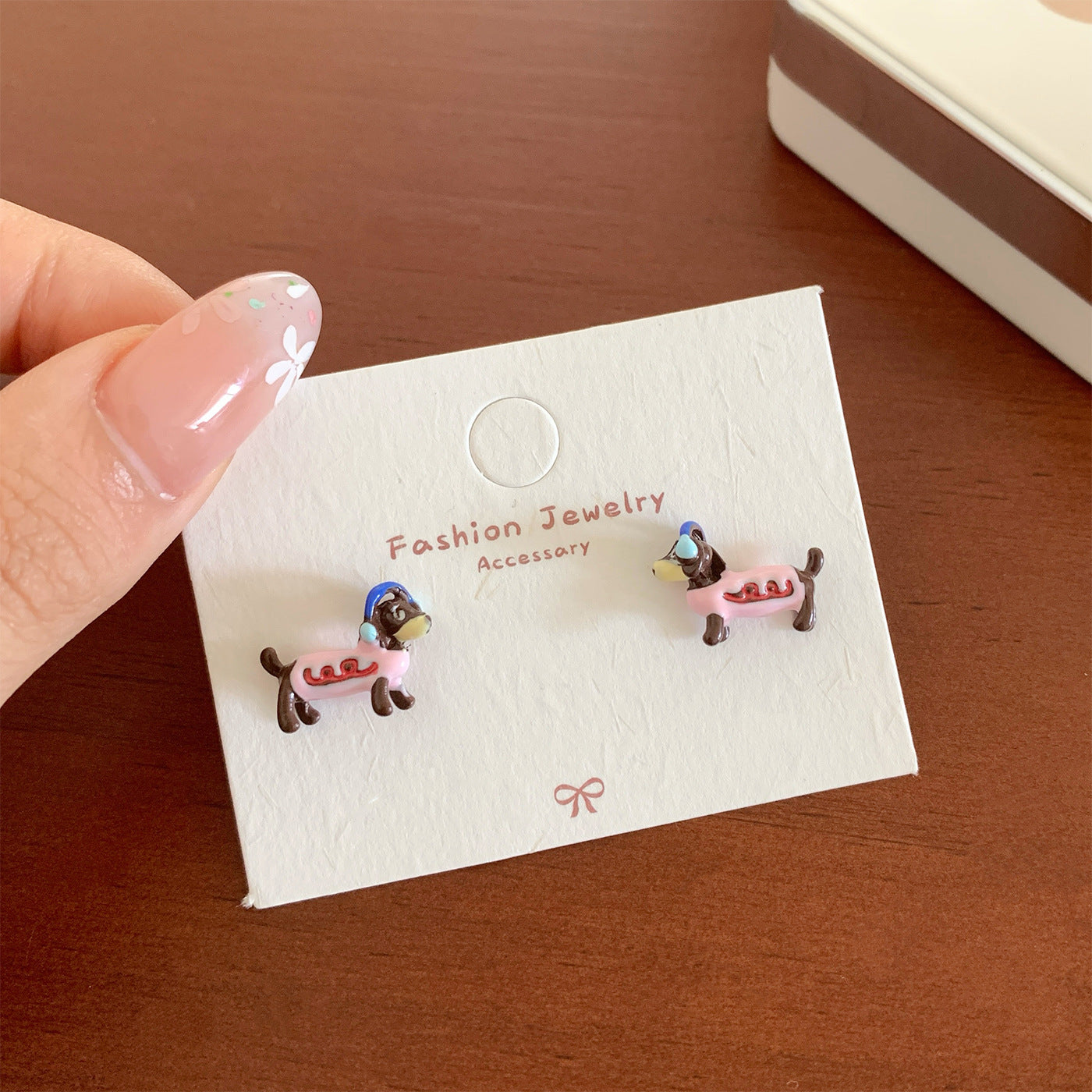 Wholesale Childish Cartoon Cute Color Oil Dropping Wachshund Design Earrings
