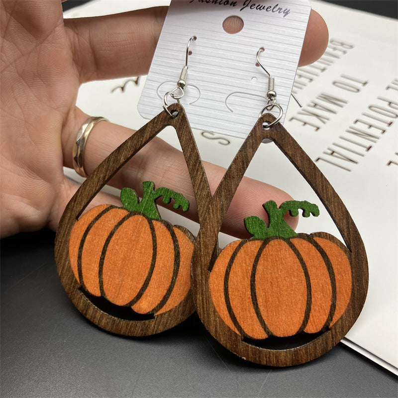 Wholesale Halloween Earrings Double Sided Fungus Earrings Wood Earrings ACC-ES-FX032