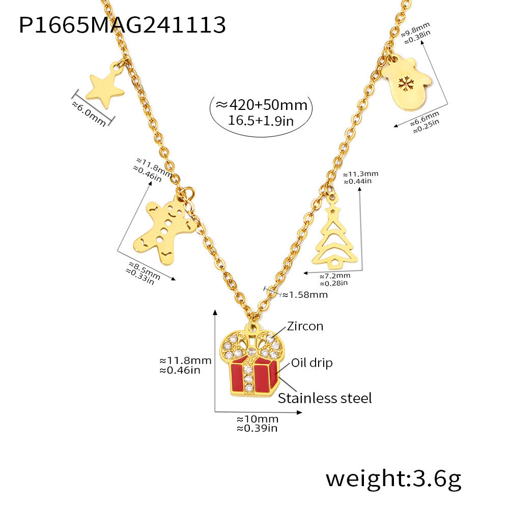 Wholesale Stainless steel 18K gold-plated Christmas enamel zircon necklace earring set
