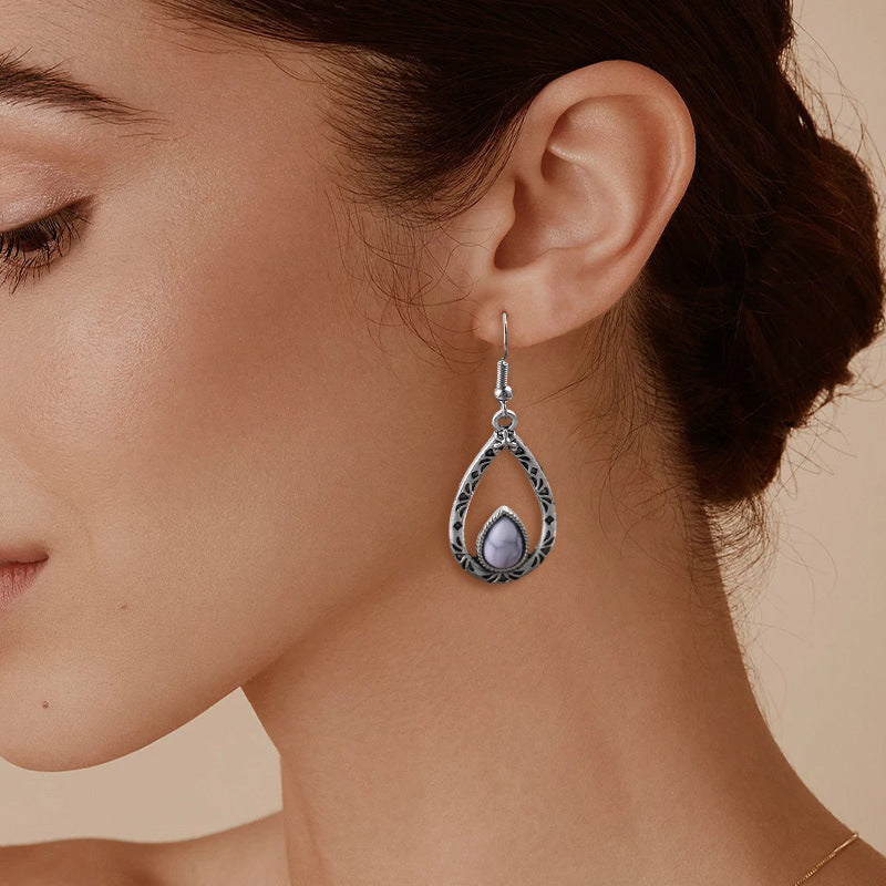 Wholesale Bohemian White Turquoise Water Drop Alloy Earrings