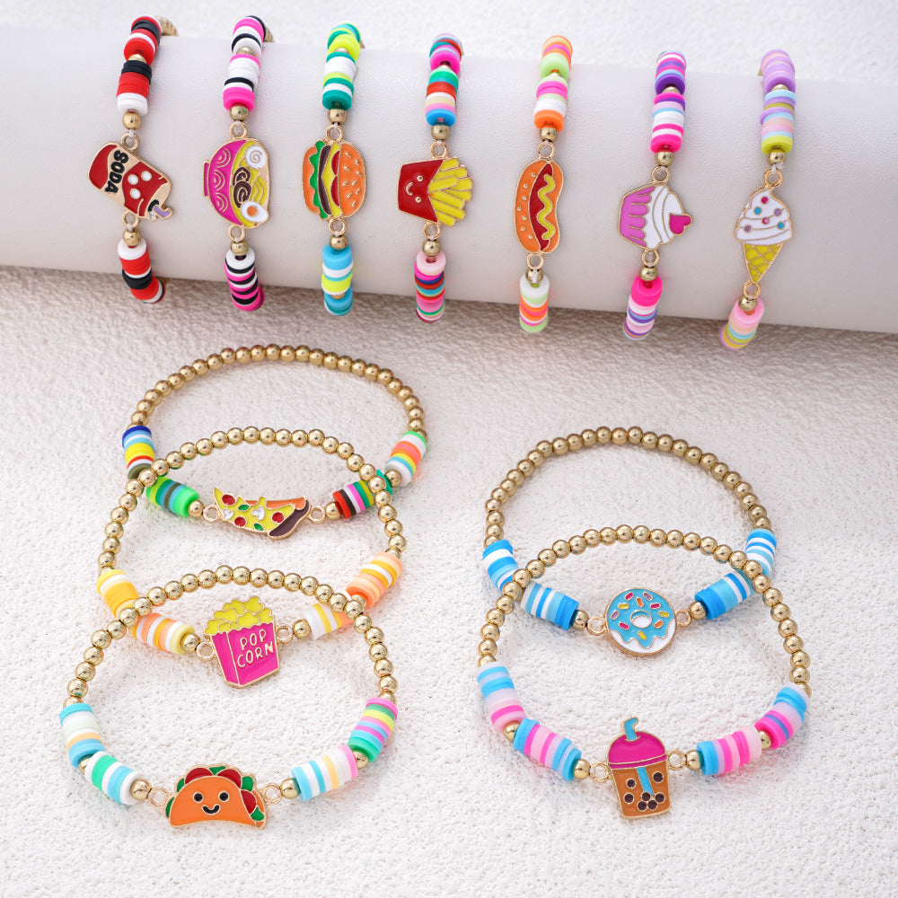 Wholesale Colorful polymer clay beaded cartoon animal pattern bracelet hand-woven adjustable size children' s jewelry