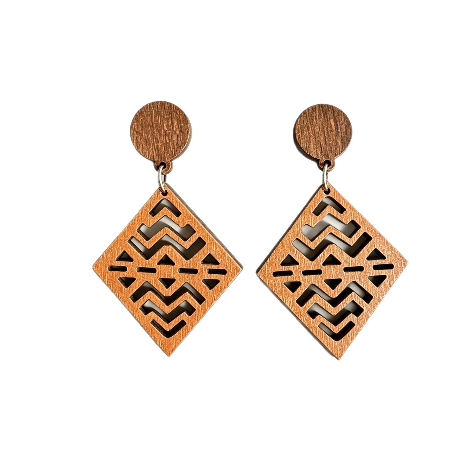 Wholesale Wood Earrings Bohemian Diamond Hollow Wave Pattern Retro Style Gift for Women