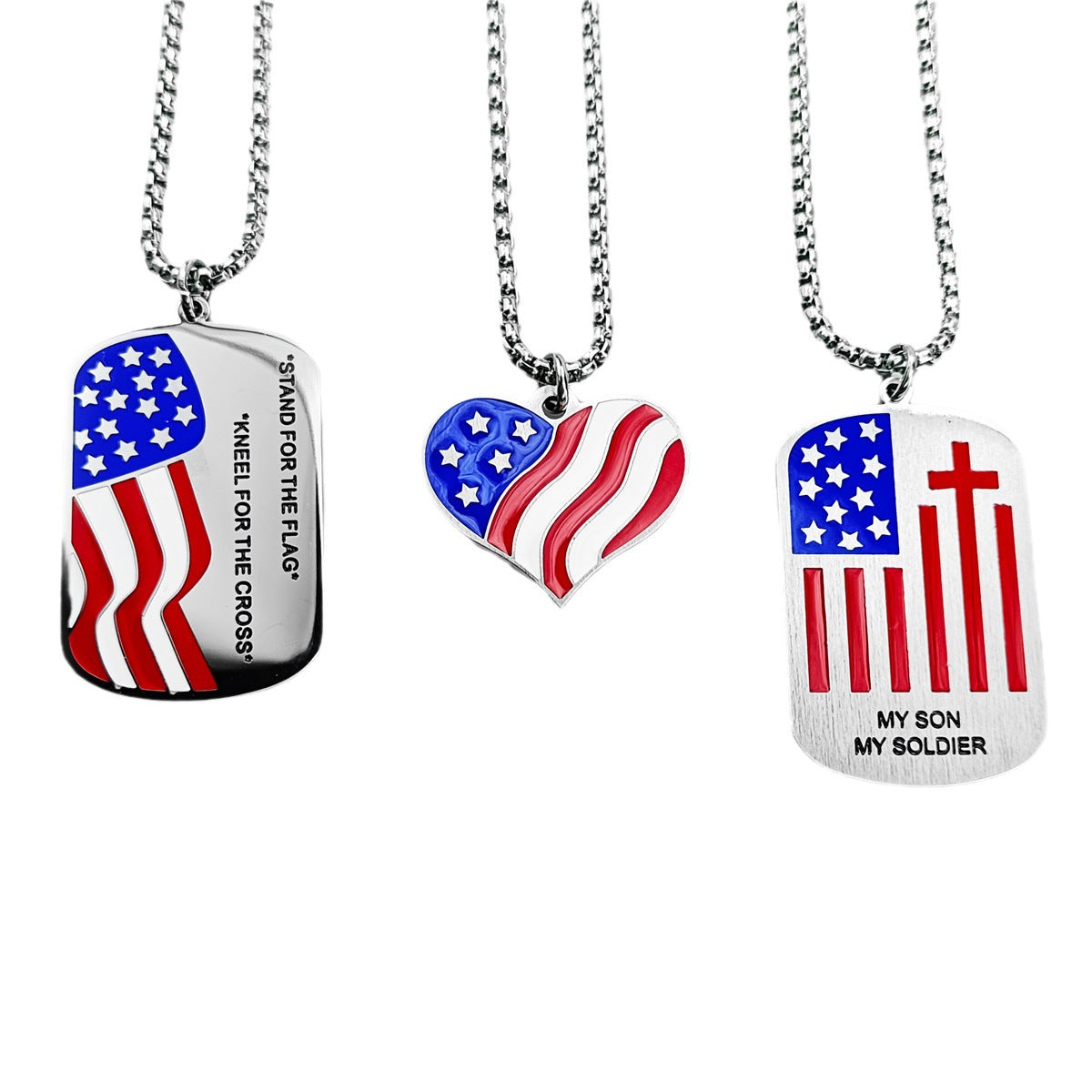 Wholesale American Independence Day Square Series Stainless Steel Necklace ACC-NE-Ruig001