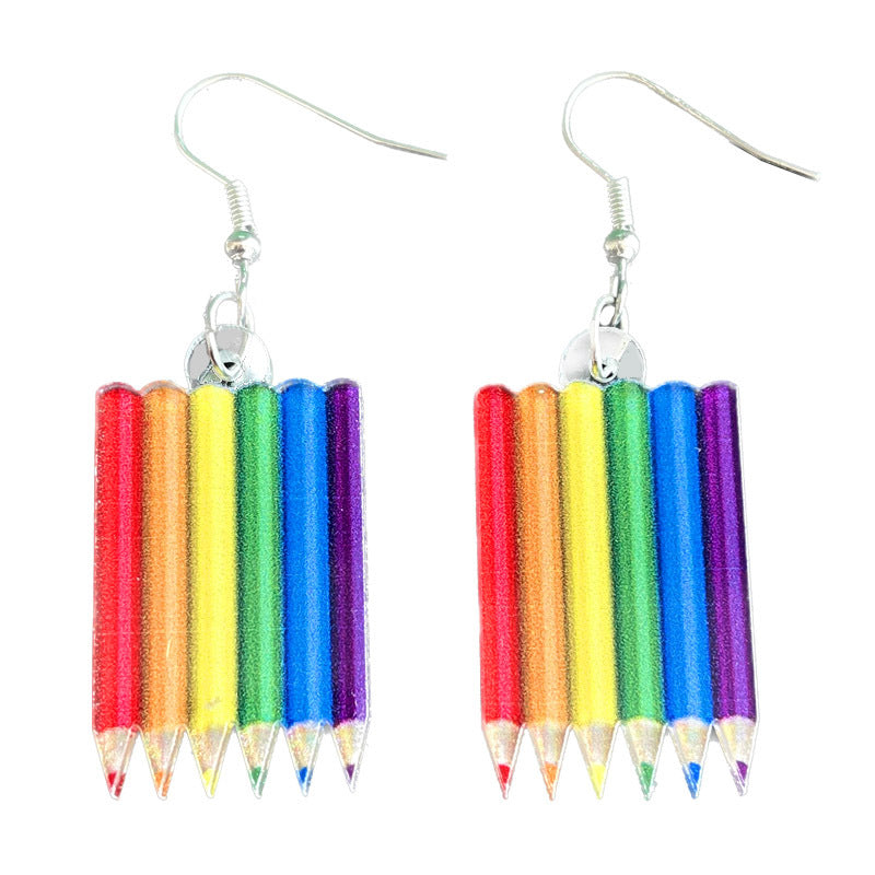 Wholesale 2 pairs/pack  Rainbow Game Mushroom Elf Summer Drink Colored Pen Acrylic Fun Earrings