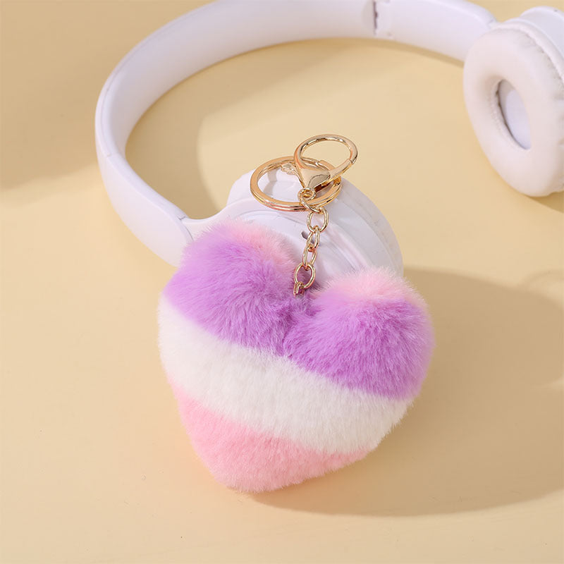 Wholesale 5PCS Multicolor leopard print fur ball keychain peach heart pendant bag plush jewelry pendant