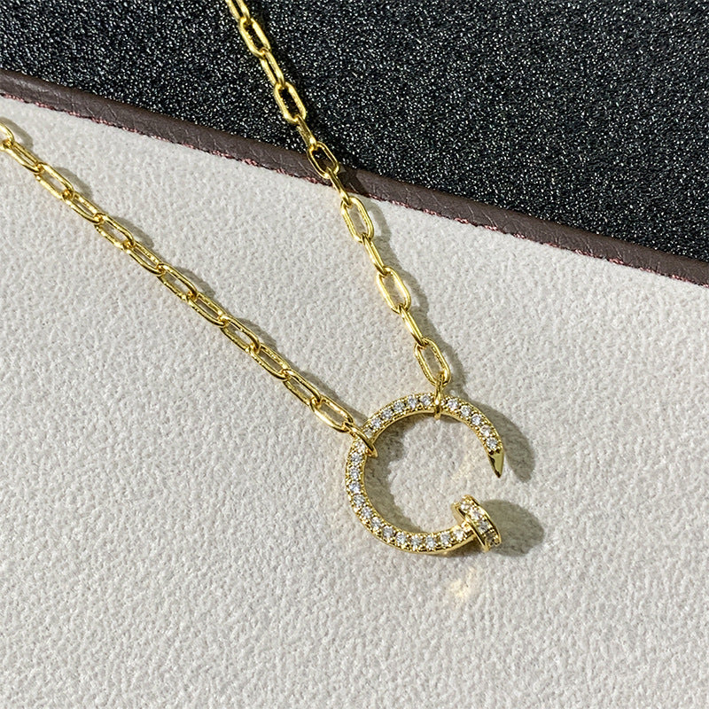 Wholesale V gold thick chain nail necklace necklace light luxury niche design necklaces