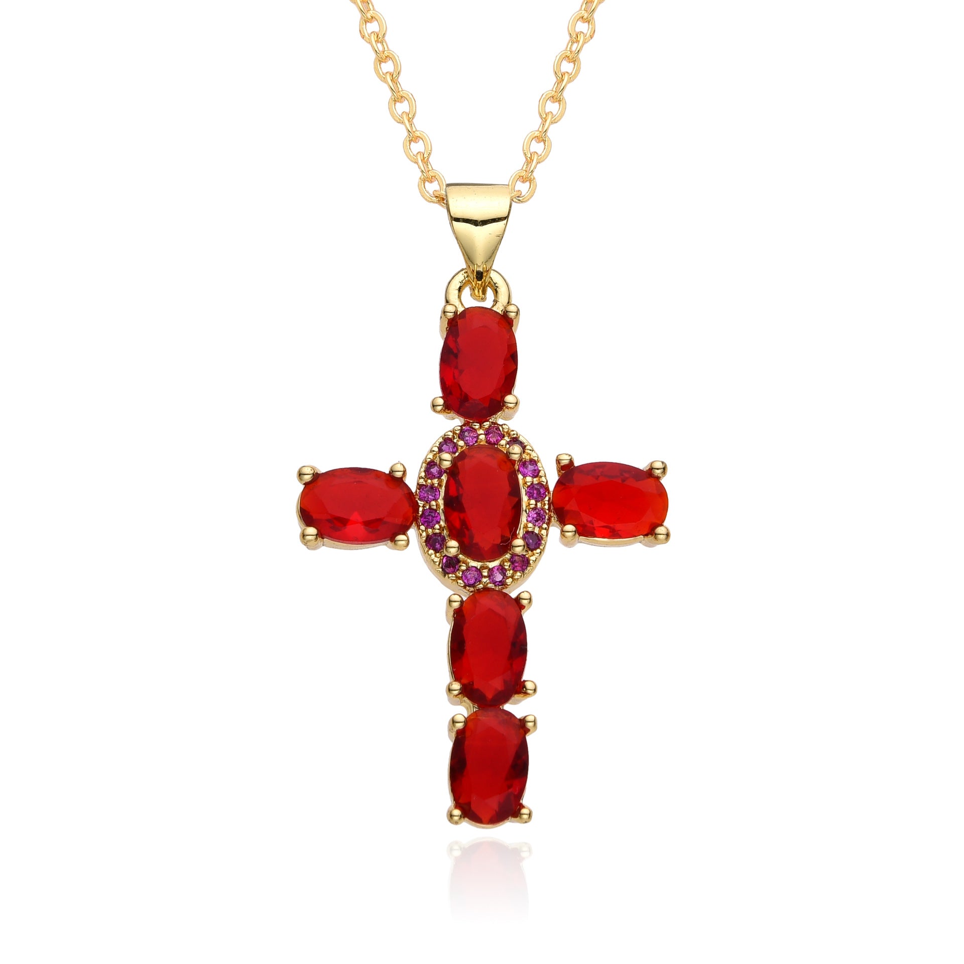 Wholesale  micro inlaid zircon necklace multi-color cross pendant hip hop necklace