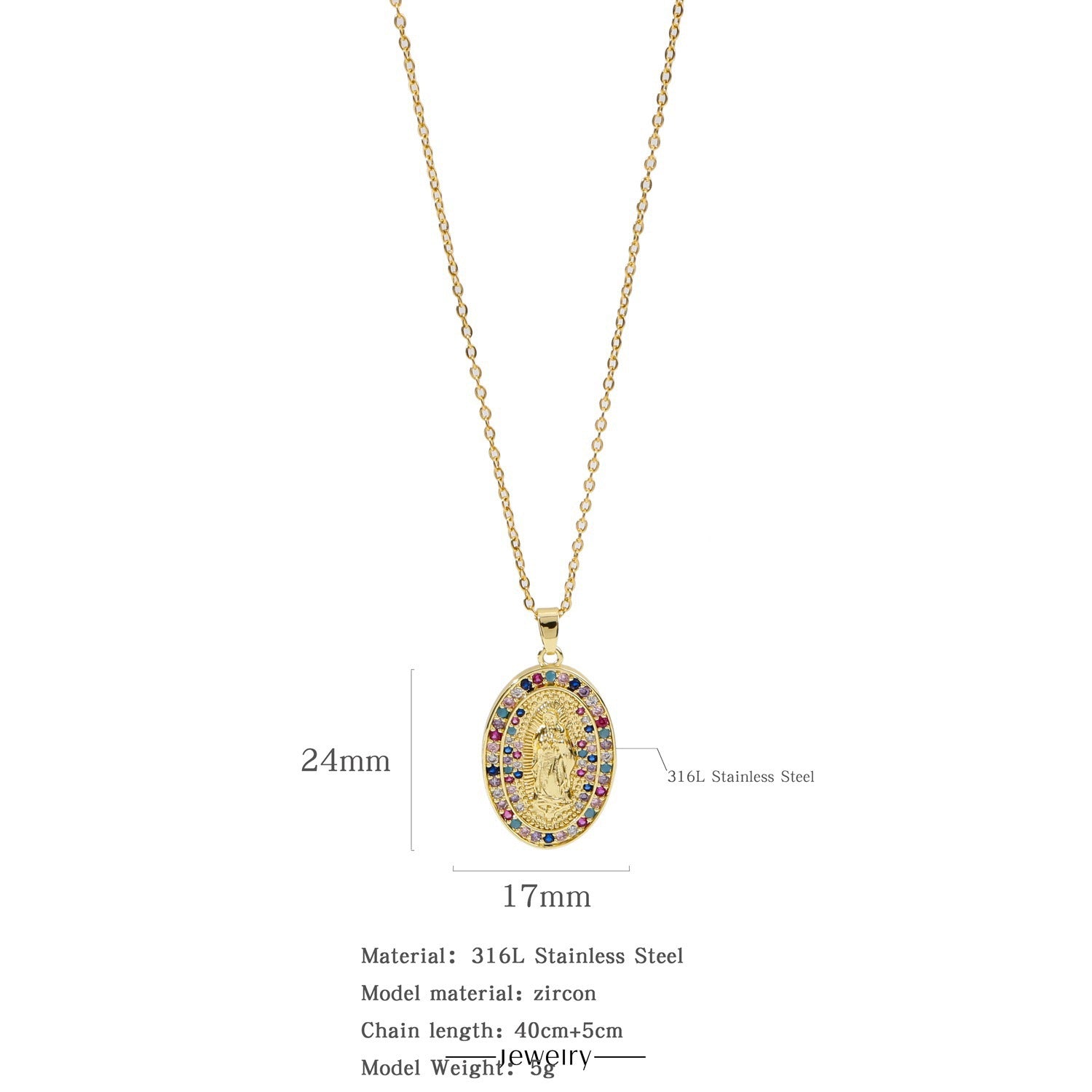 Wholesale Copper Inlaid Zircon Virgin Mary Necklace Fashion Jewelry for Women
