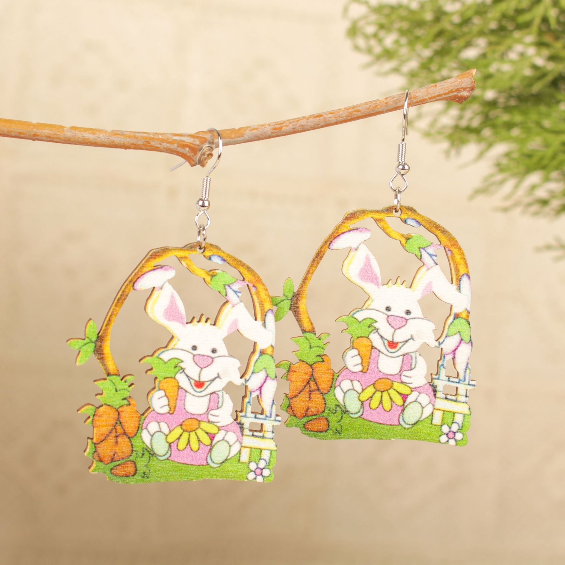 Wholesale Easter Bunny Egg Wooden Earrings