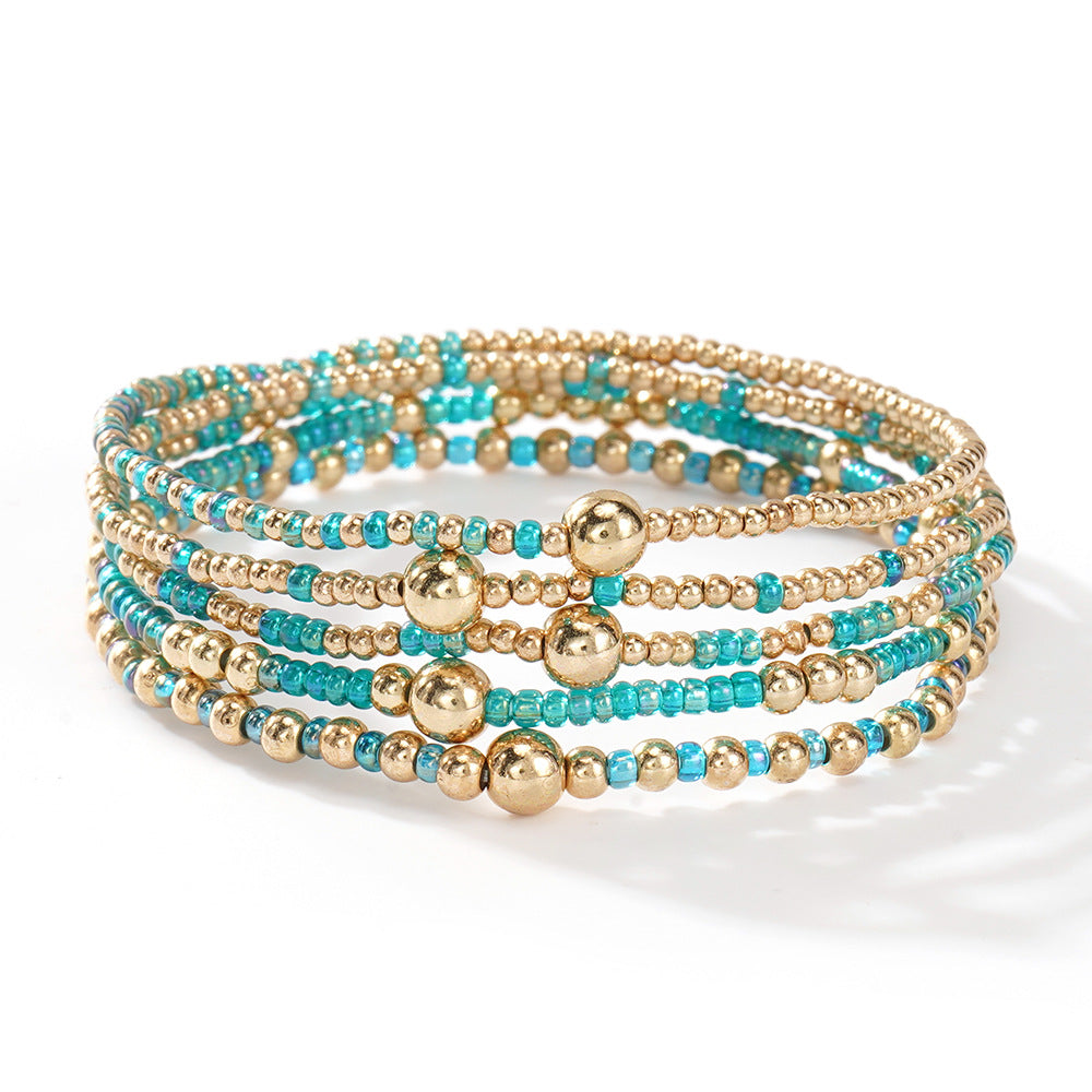 Wholesale Gold Tone Seed Bead Bracelet 5 Piece Set Hand Knitted Geometric Unisex Design Fashion Jewelry Accessory For Everyday Wear And Gifting