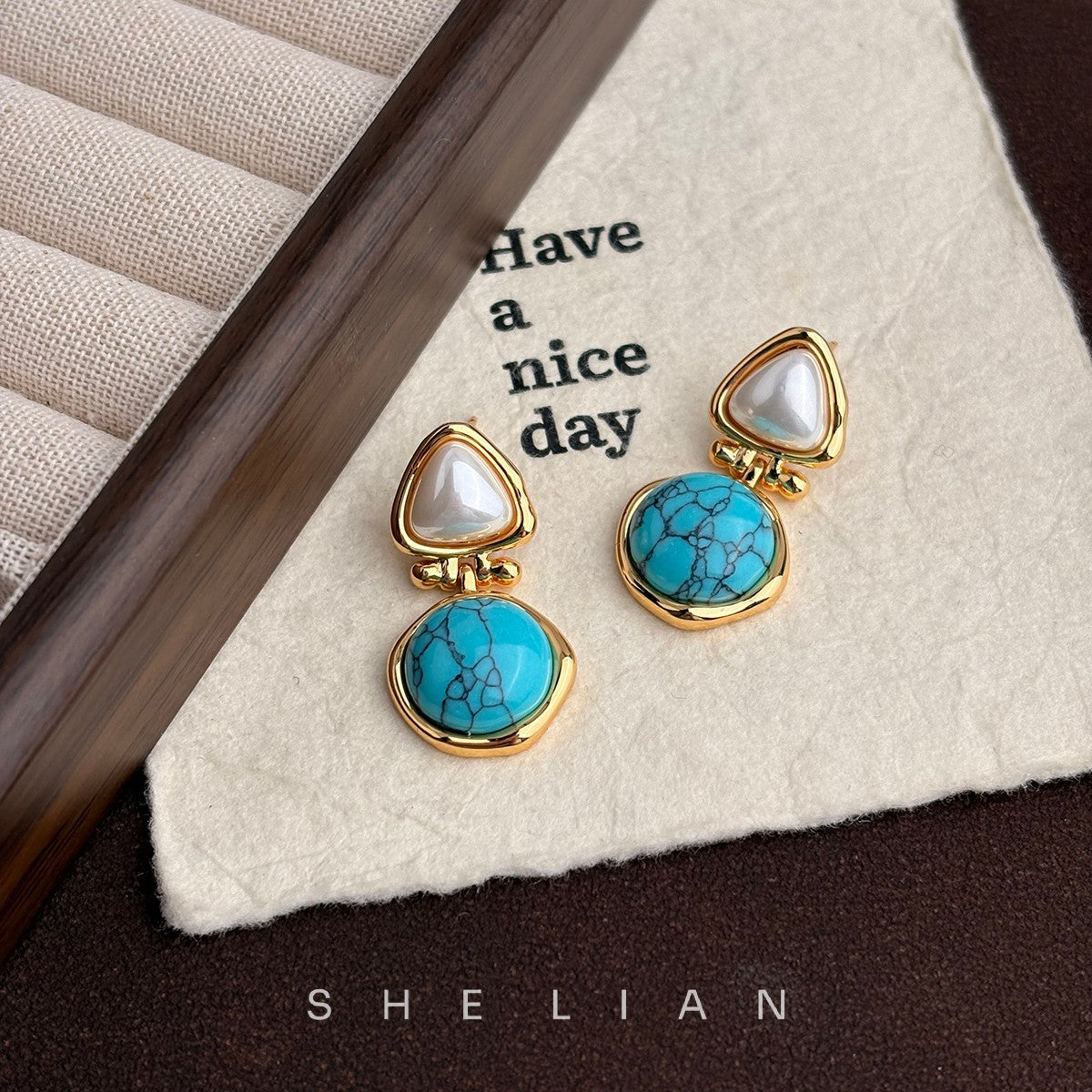 Wholesale Medieval Style Round Tiger Eye Stone Earrings Electroplated Boutique Resale