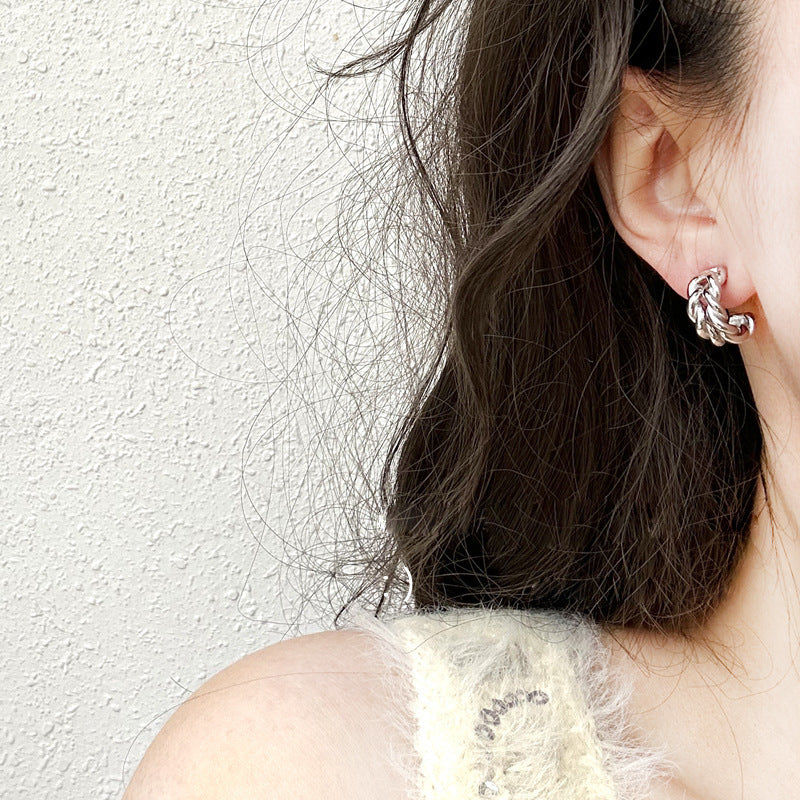 Wholesale Double Layer Braided C Ring Earrings Light Luxury Style Simple Versatile Everyday Jewelry Accessory