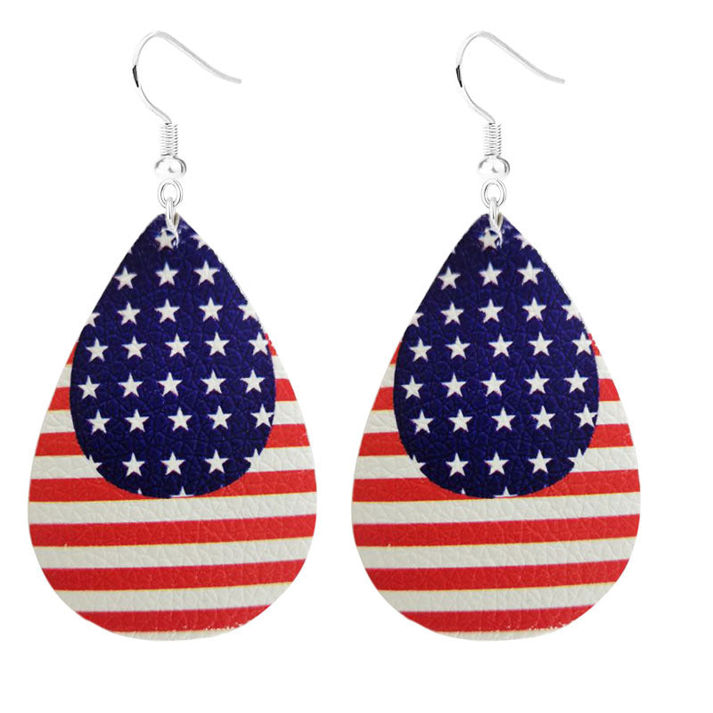 Wholesale American Independence Day Teardrop Shaped PU Leather Earrings ACC-ES-YiYuan005
