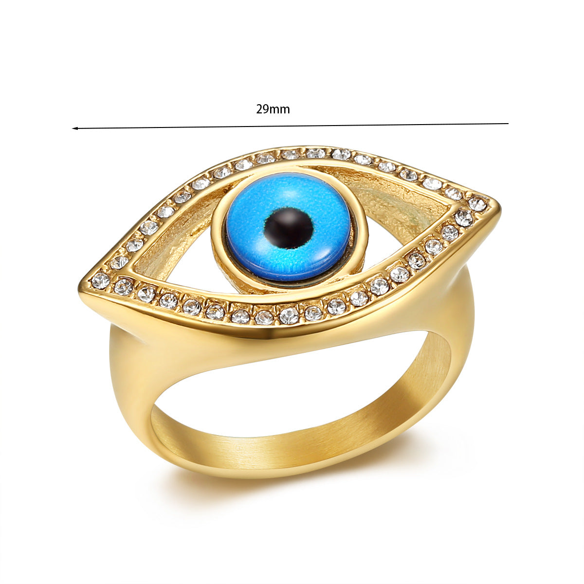 Wholesale  stainless steel gold-plated diamond Blue Angel eye hip hop ring