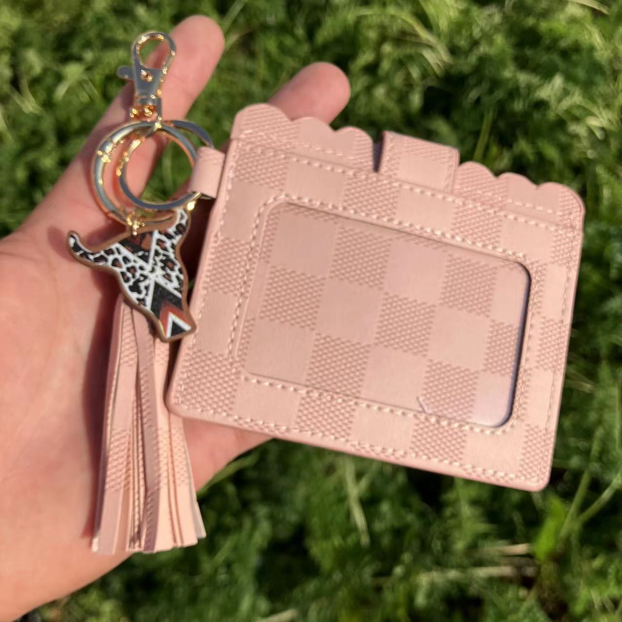 Wholesale Western Style Butterfly Rose Flower Cow Head Leather Card Holder Tassel Keychain ACCVIP-KC-QiuXue003