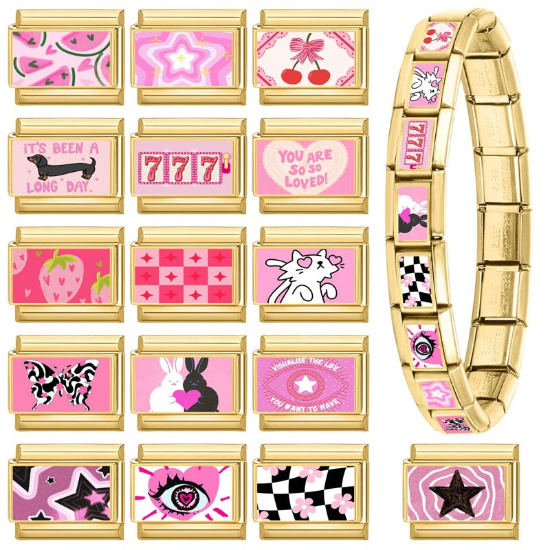 Wholesale 9mm Italian Charm Starter Bracelets DIY square Single Section Creative Stainless Steel Composable Bracelet