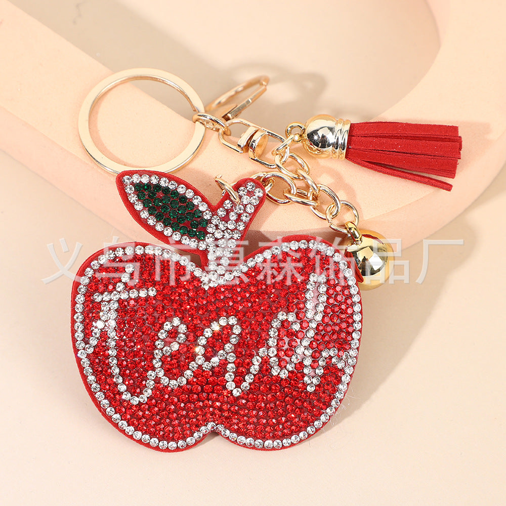 Wholesale creative diamond-encrusted apple keychain