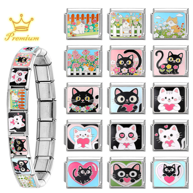 Wholesale  9mm Italian Charm Starter Bracelets DIY square Single Section Creative Stainless Steel Composable Bracelet
