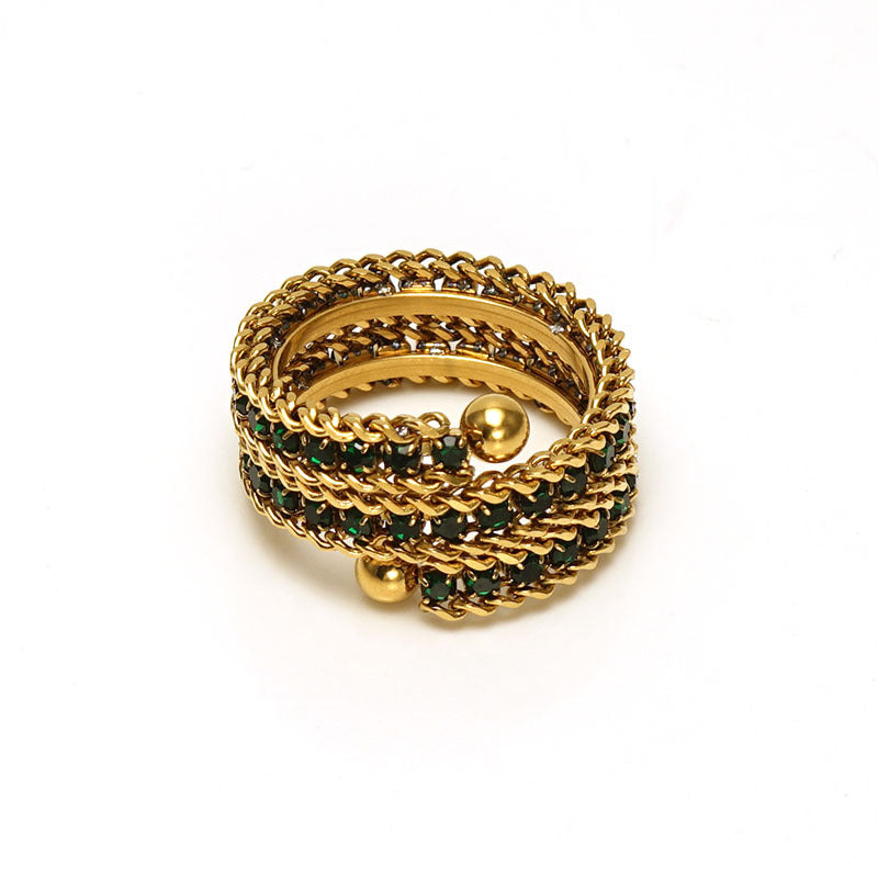 Wholesale Stainless Steel Rings 18k Full Diamond Multi-layer Open Adjustable Rings ACC-RS-ZhongXin006