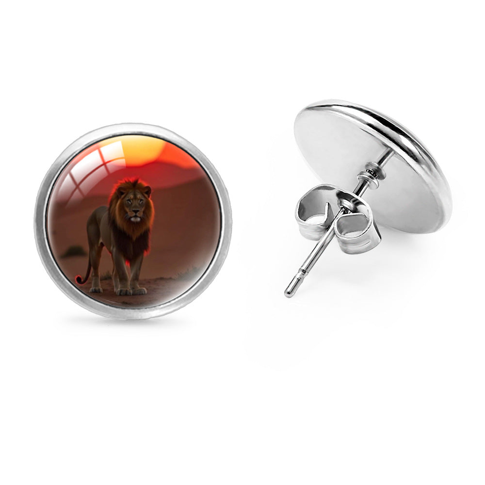 Wholesale Anime Lion Gem Round Stud Earrings