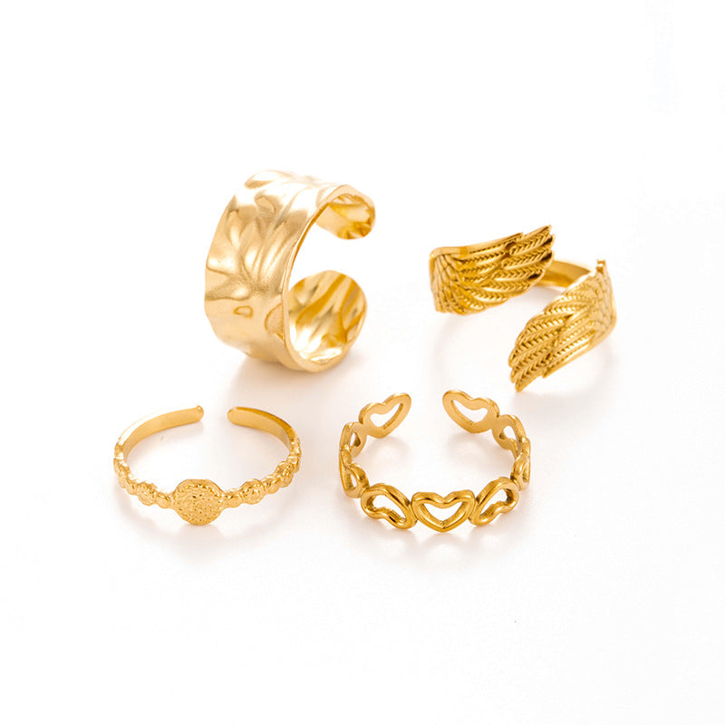 Wholesale Titanium steel hollow love angel wing adjustable ring