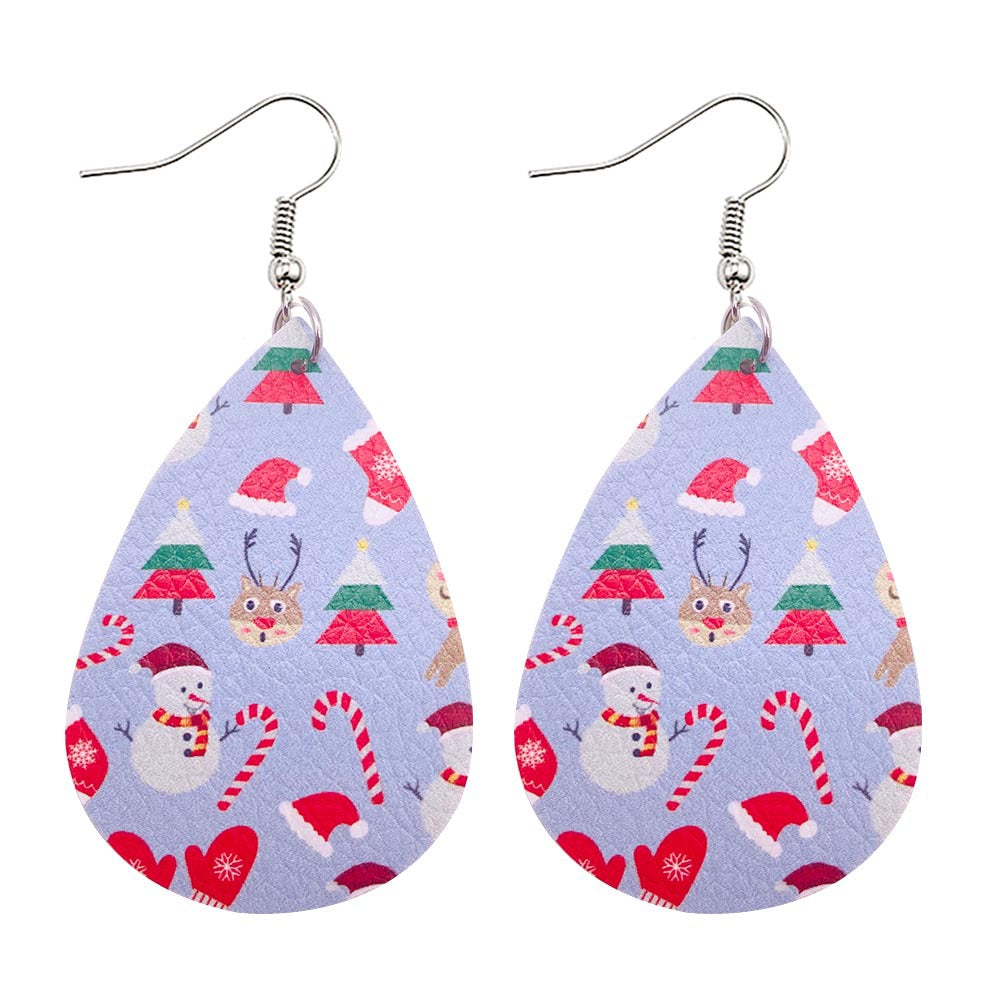 Wholesale  Christmas earrings Christmas dwarfs midget double-sided print PU leather earrings
