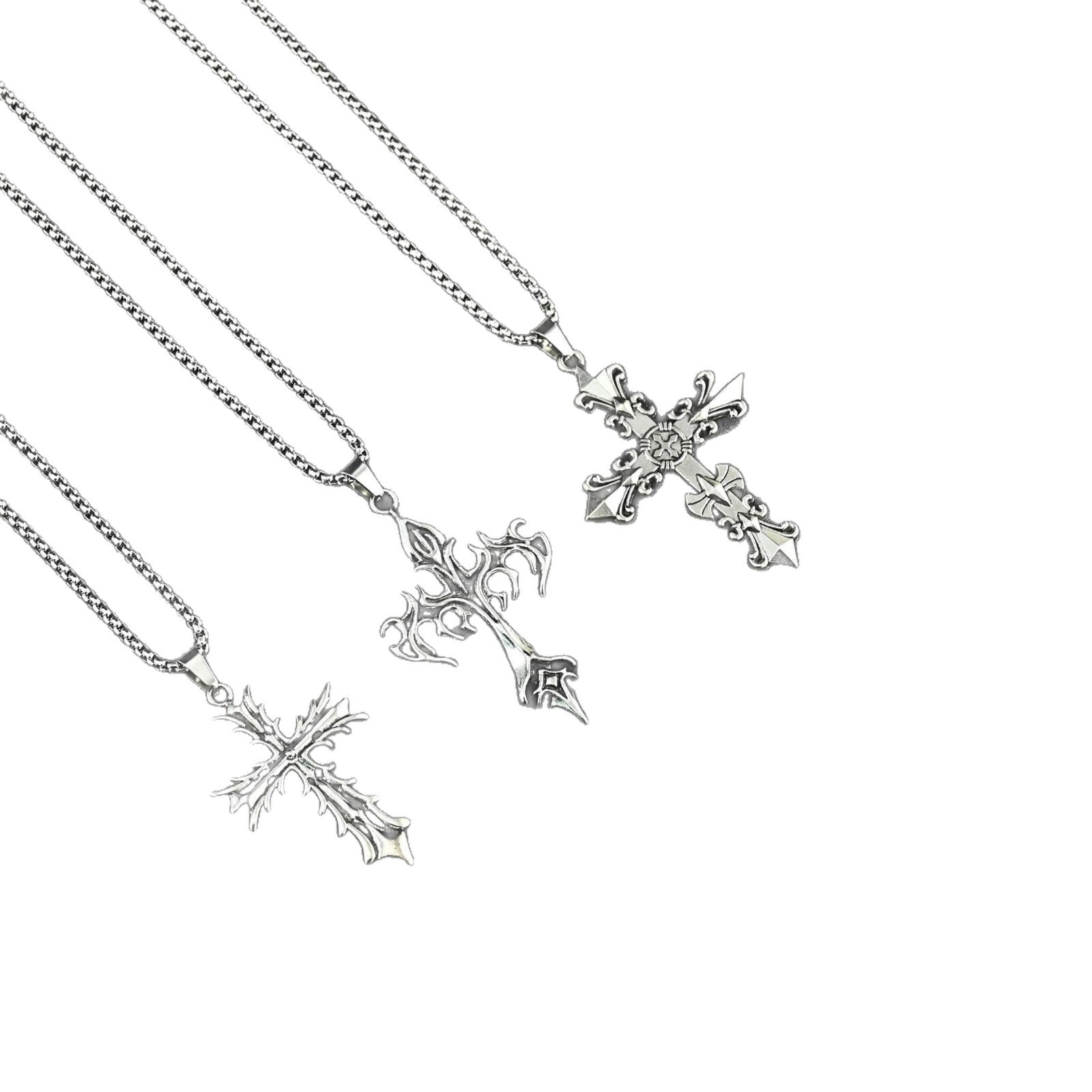 Wholesale Hip Hop Cross Pendant Necklace For Men Titanium Steel Long Chain Stylish Jewelry Accessory Gift
