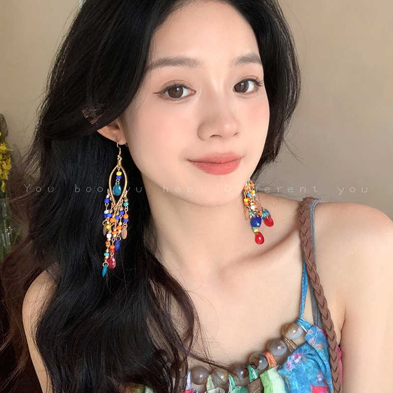 Wholesale Alloy Electroplated Long Tassel Earrings Bohemian Style Fashion Accessory Boutique Resale