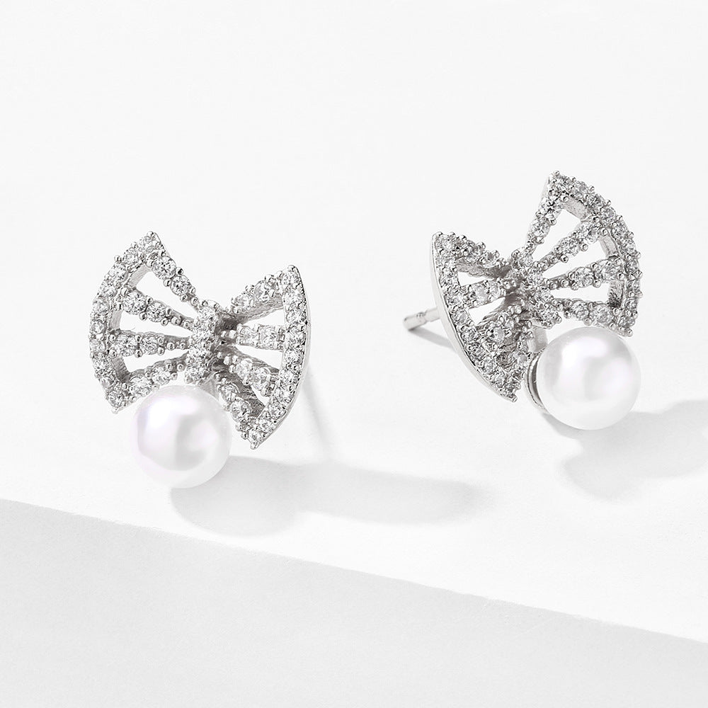 Wholesale  Retro Micro-inlaid Zircon Bow Earrings