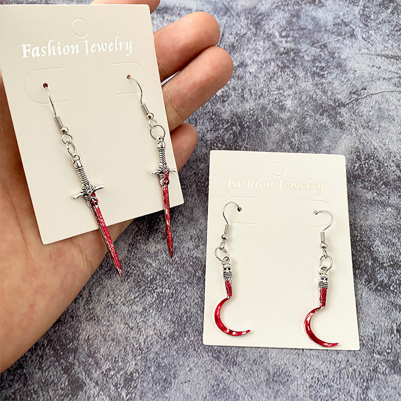 Wholesale Halloween  blood sickle long sword earrings
