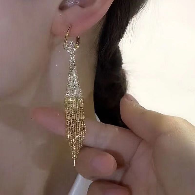 Wholesale Elegant Wheat  Tassel Earrings Copper Crystal Party Wear Fashion Accessory