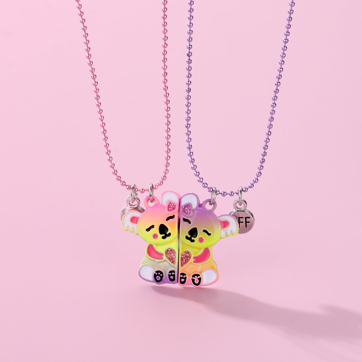 Wholesale Bear Cartoon Color Gradient Alloy Spray Paint Necklace Set ACC-NE-Hanp002
