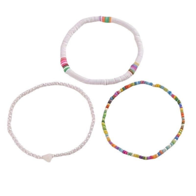 Wholesale Bohemian Holiday Style Soft Pottery Love Pearl Random Color Rice Beads  Anklets