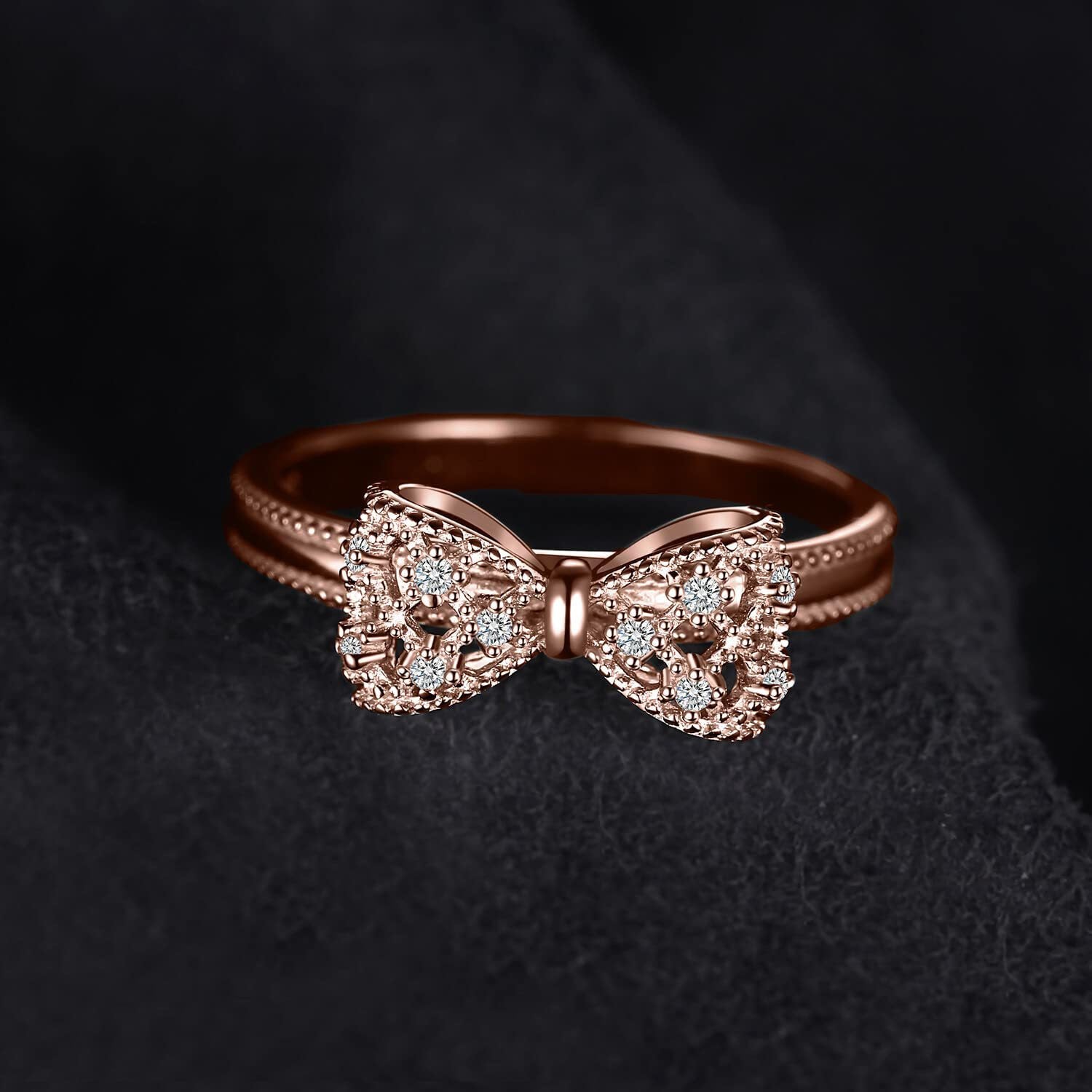 Wholesale 3D Bowknot Sweetheart Ring For Women Copper Zircon Fashion Jewelry Accessory Chic Princess Style Gift