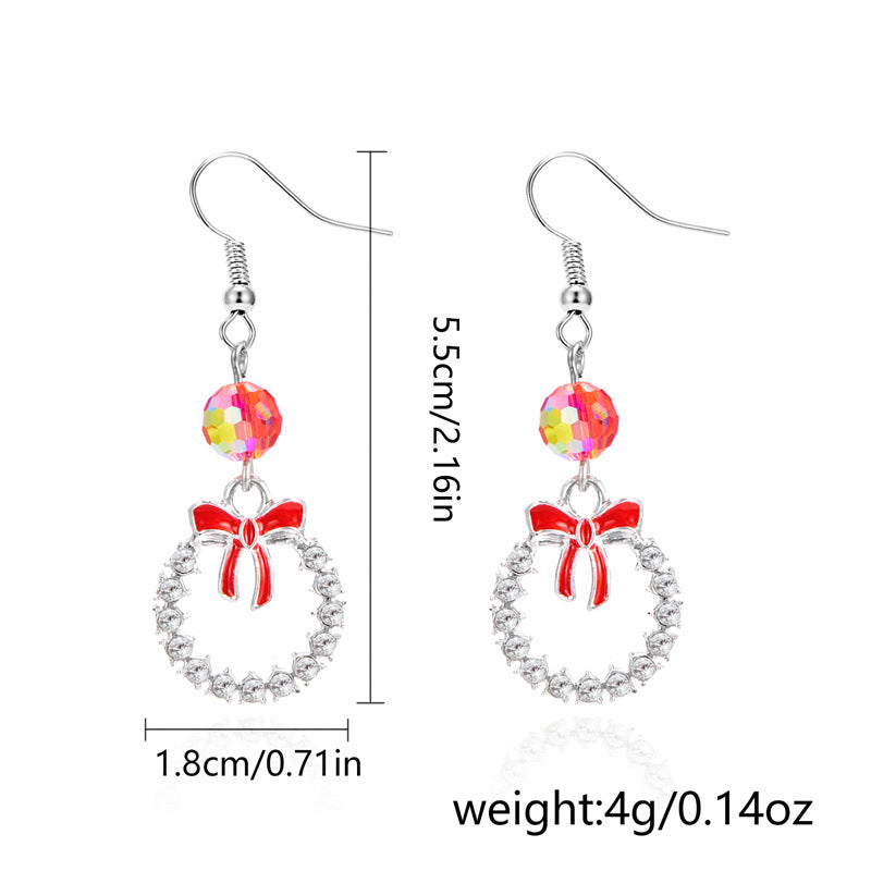 Wholesale Christmas ornaments diamond-encrusted Christmas tree snowflake wreath earrings