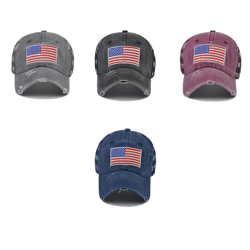 Wholesale Pure cotton washed hole five-pointed star American flag baseball cap