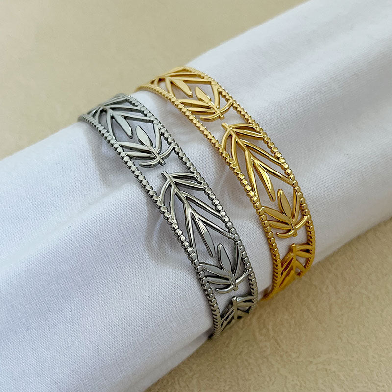 Wholesale stainless steel open leaf bracelet