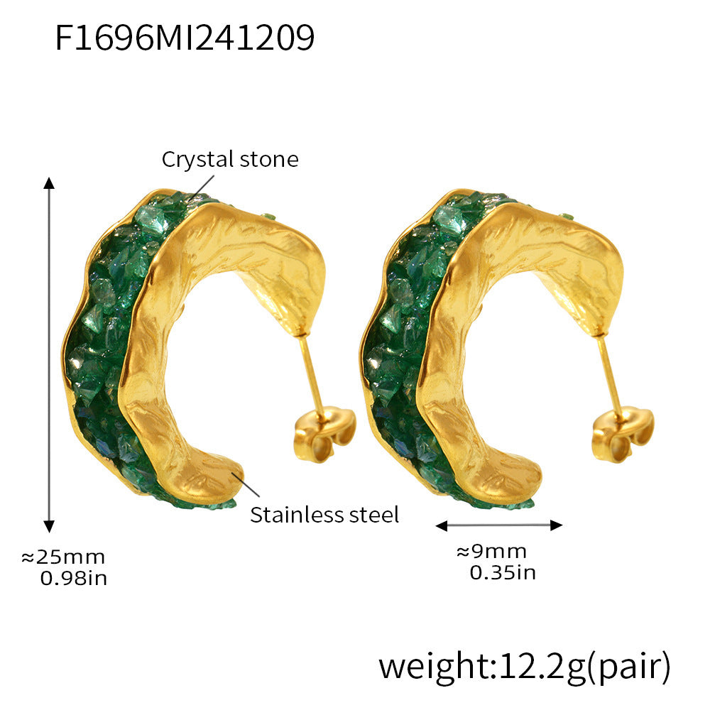 Wholesale  stainless steel crystal stone C- type earrings