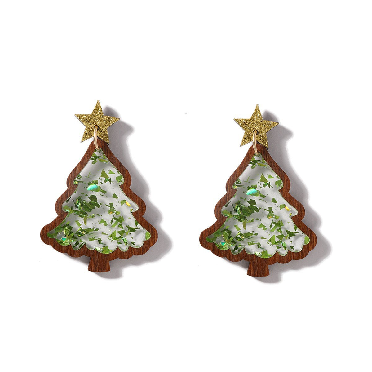 Wholesale Christmas wooden acrylic splicing transparent Earrings