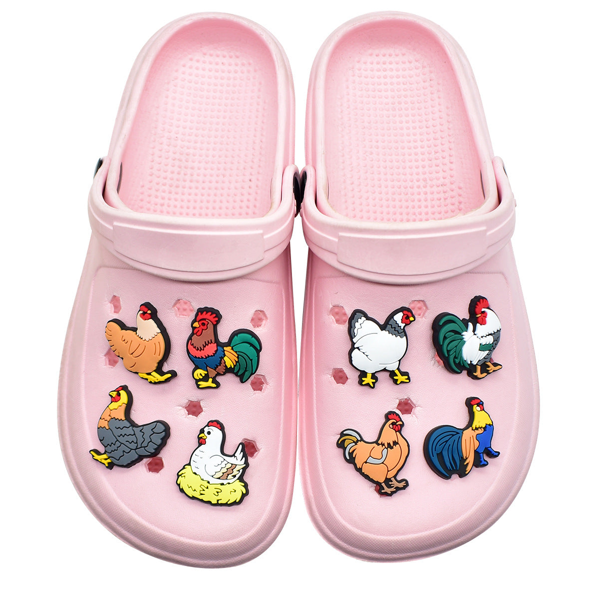Wholesale Random 100pcs Rooster and Hen   PVC Soft Rubber Shoe Buckle Decoration