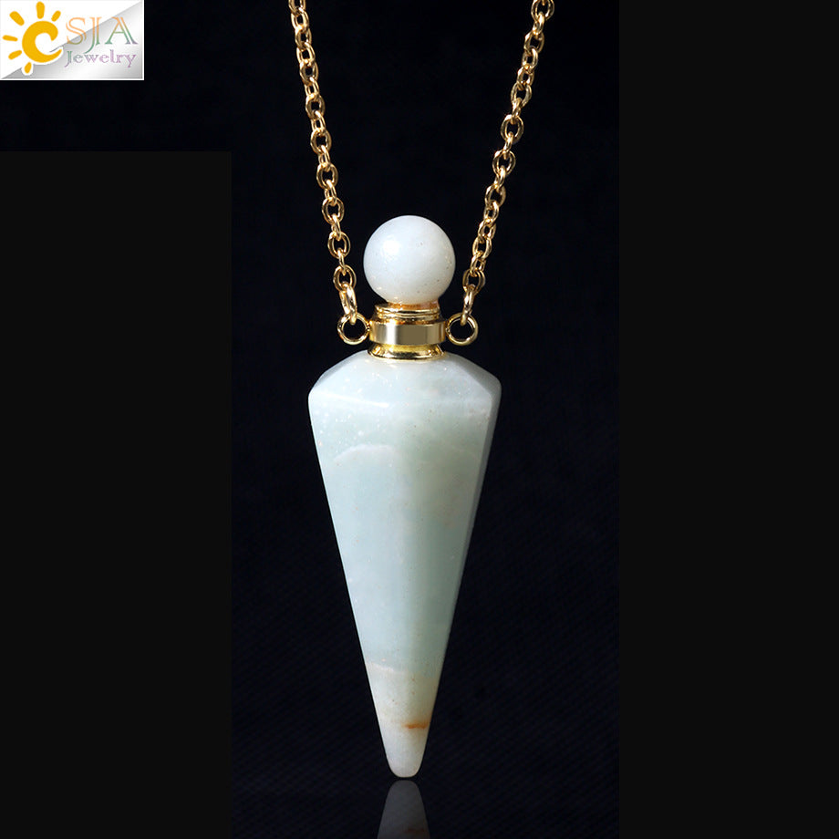 Wholesale Natural Stone Crystal Stone Hexagonal Column Perfume Bottle Necklace ACC-NE-HuaiShe002